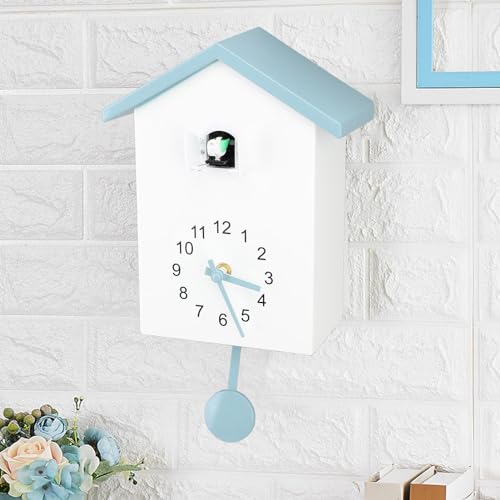 Cuckoo Clock, Bird Voice Call Stylish Bird House Wall Clock Decorative with Clock Pendulum, Tiny Modern Design Art Bird Wall Hanging Clock for Office Bedroom Living Room