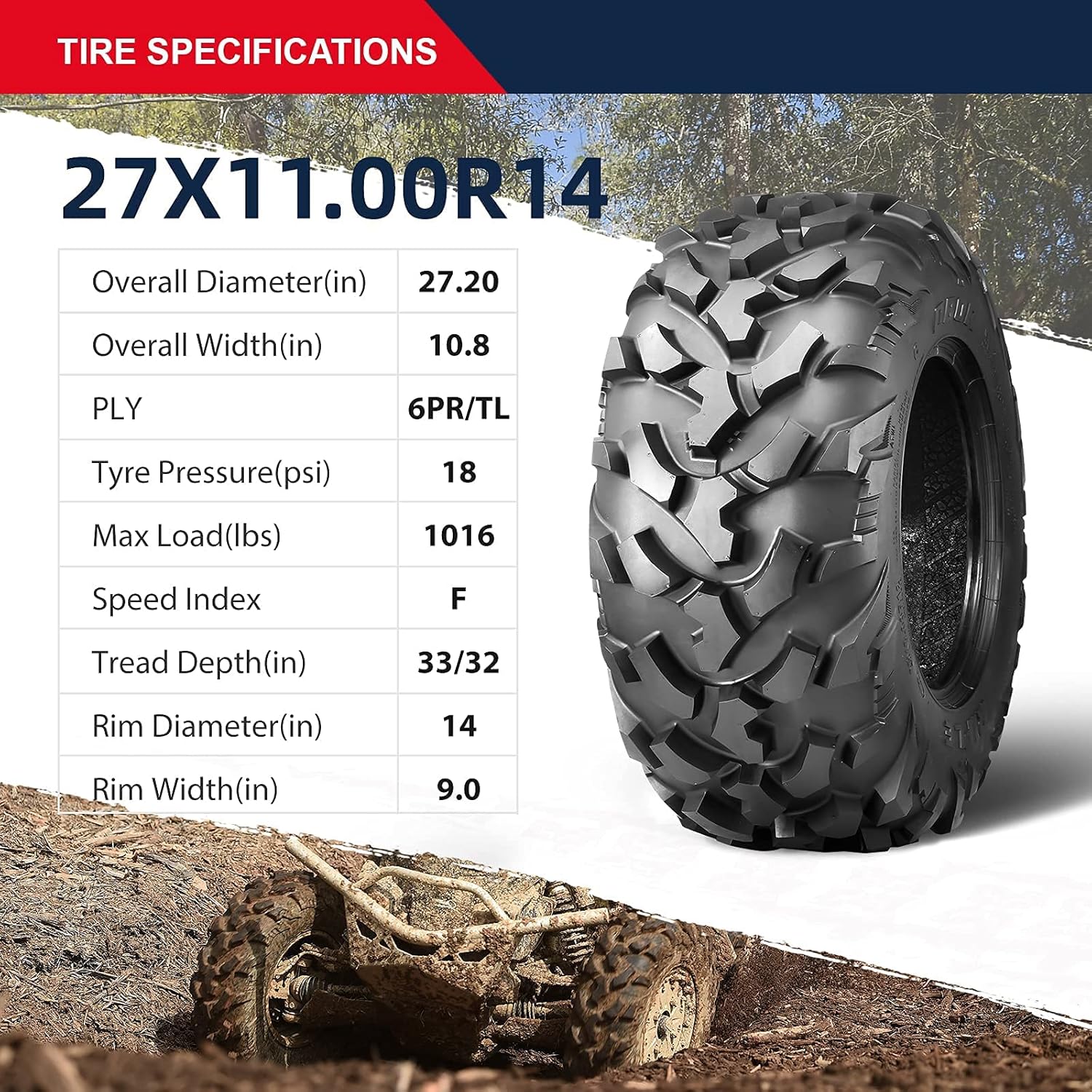 Set of 4 OBOR RIPLE ATV UTV Tires 25x8R12 Front & 25x10R12 Rear, 6PR Professional GNCC Racing Tires, 25x8-12 & 25x10-12 All-Terrain Radial Utility ATV Mud Off-Road Tires