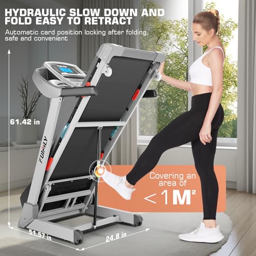 FUNMILY Treadmill with Auto Incline 13%, Foldable Treadmills for Home/Office/Gym, 300 lbs Weight Capacity, Walking Pad Running Machine with Shock Absorbent, Built-in Speaker, Smart App, LCD Display