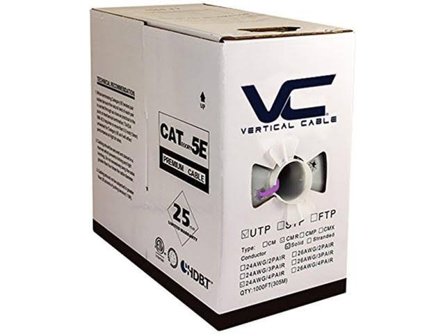Vertical Cable Cat5e, 350 MHz, UTP, 24AWG, 8C Solid Bare Copper, 1000ft, Purple, Bulk Ethernet Cable