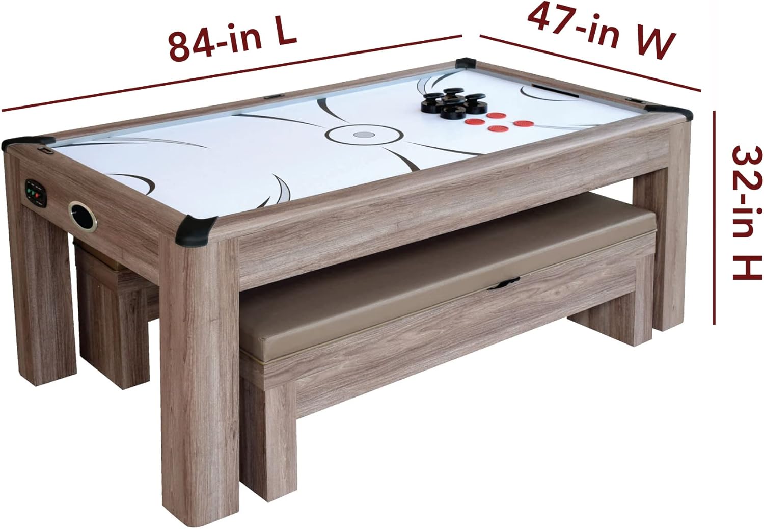 Hathaway Driftwood 7-ft Air Hockey Table Tennis Combination with Dining Top, Two Storage Benches, Free Accessories