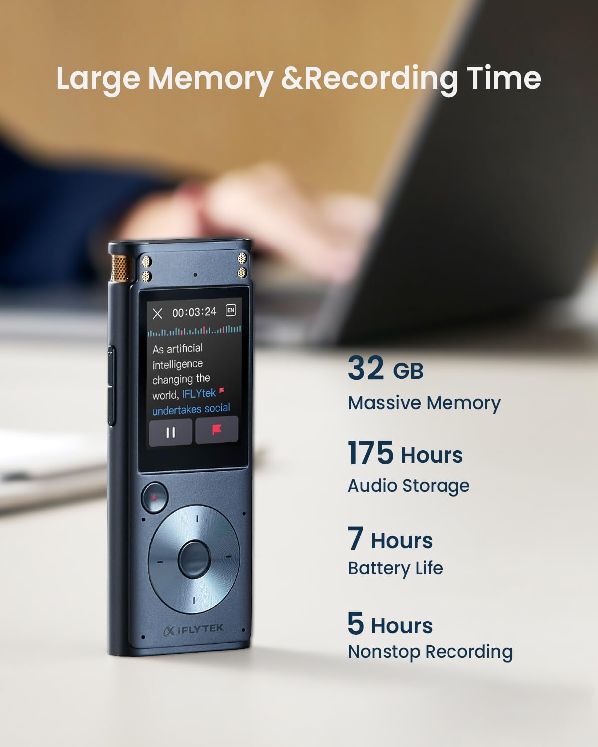 AI Voice Recorder, 100% Offline Voice Recorder with Playback, Transcribe & Summarize Function, 2-inch Touch Screen Audio Recorder Zoom Recorder Device for Lectures, Conference, Interview