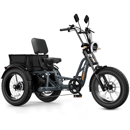 Folding Electric Tricycle for Adults, 1200W Electric Trike, 22MPH 100Miles 3 Wheel Electric Bike, Reverse Gear, Rear Differential, 450lbs Load, F&R Baskets, 4'' Wide Fat Tire, UL Certified