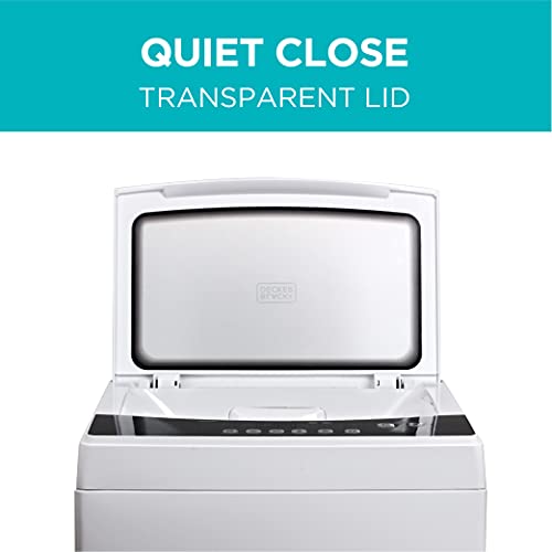BLACK+DECKER 0.9 Cu. Ft. Portable Washer, 6.6 lb. Capacity Washing Machine for Homes & Apartments, 5 Wash Cycles, Quick Connect Sink Adapter and Drain Hose Included, Transparent Lid & LED Display, BPWM09W, White
