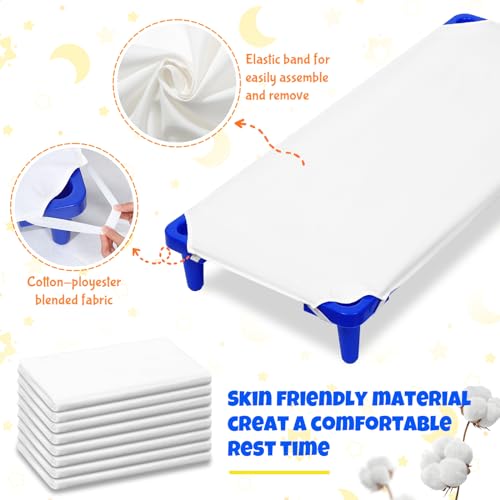 16 Pcs Daycare Cots with Sheets Set for Kids 52" L x 23" W Stackable Toddler Nap Cots and Daycare Sheets for Classroom Preschool Nursery(Orange, Purple, Rose Red, Beige)