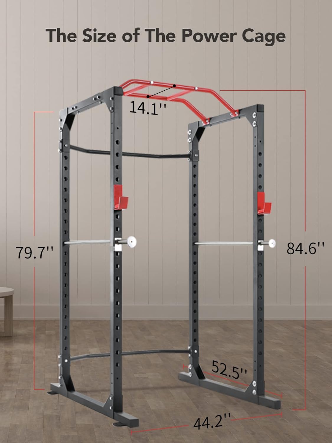 Mousport Power Cage Squat Rack Cage Weight Cage Power Rack Home Gym with 19-Level Adjustable and J-Hooks Heavy Duty for 1000 lbs Capacity for Barbell Lifting Squat Stand Push ups