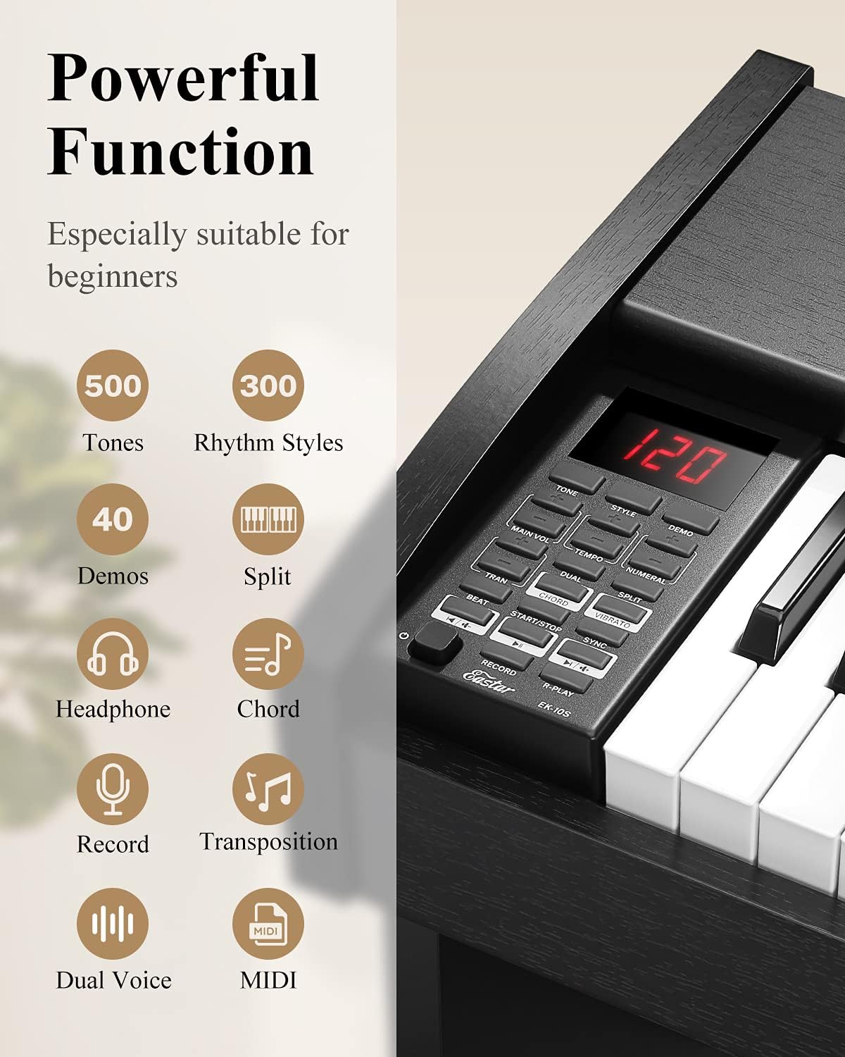 Keyboard Piano, Eastar 61 Key Piano Keyboard for Beginners/Professional, Full Size Electric Piano, Classic Wooden Digital Piano with Sustain Pedal & Music Stand, Supports MP3/USB/Audio/Mic/Headphones