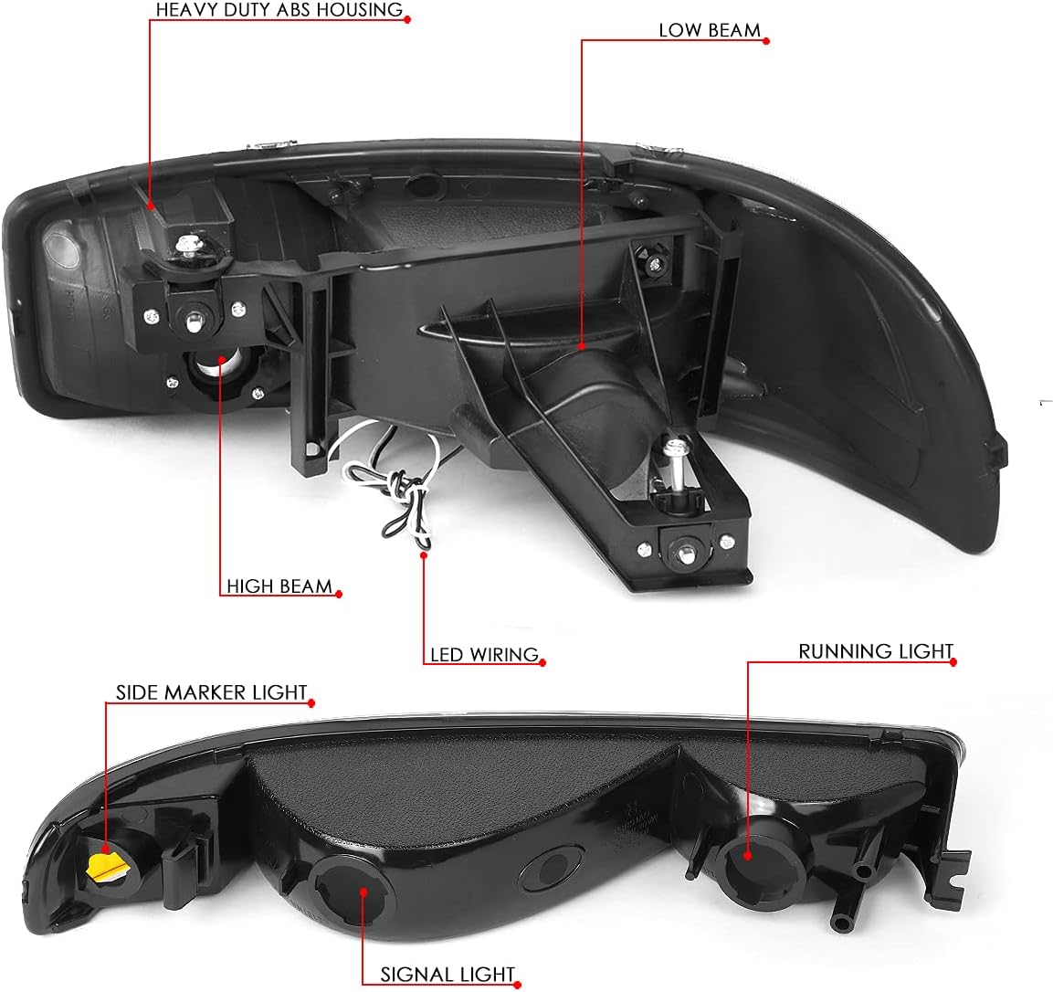 DNA Motoring HL-LB-SIERRA99-CH-CL1 4PCs LED DRL Strip Headlight+Bumper Lamp[99-07 GMC Sierra/Yukon],Chrome Clear