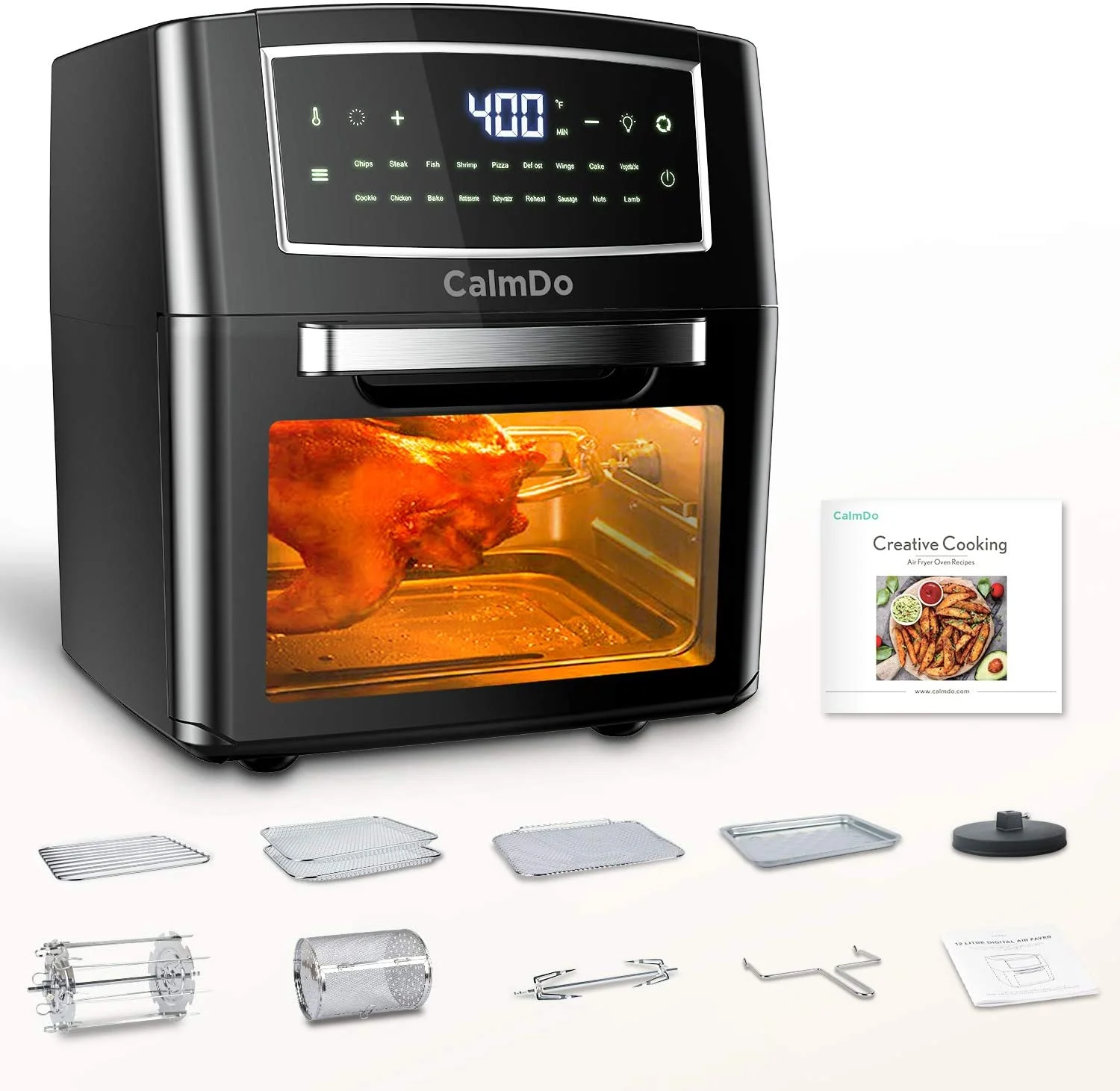 CalmDo Air Fryer Oven Combo, 18 in 1 Toaster Ovens Countertop Convection Ovens, Air Fryer Countertop for Rotisserie, Roast, Bake, Dehydrate,12.7QT/12L Air Fryer Toaster Oven with 10 Accessories, 1500w