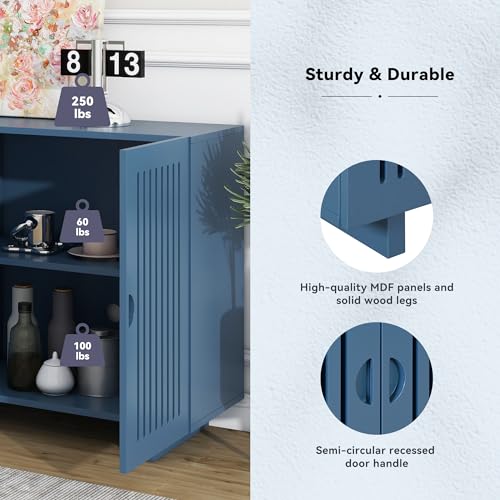 Storage Cabinet, 60" Buffet Cabinet with Storage, Wood Sideboard Cabinet with 2 Hollow Door and 2 Adjustable Shelves, Modern Accent Cabinet for Kitchen, Living Room, Dining Room (Almond)