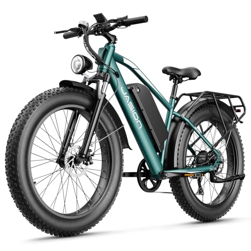 Jasion EB5 MAX Electric Bike for Adults with 1500W Peak Motor, 48V 15Ah (720Wh) Battery Electric Mountain Bike, 26'' x 4'' Fat Tire Ebike, 28+MPH Speed, Cruise Control, with Fenders, Rear Rack