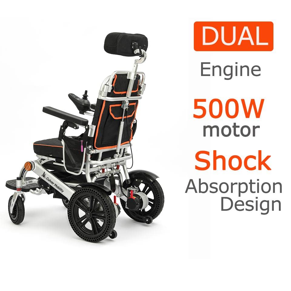 Culver Mobility Shawk Electric Wheelchair for Adults, All Terrain Lightweight Foldable Wheelchairs,Power Motorized Electric Wheel Chair, Comfortable Remote Control Mobility Aid (Gray)