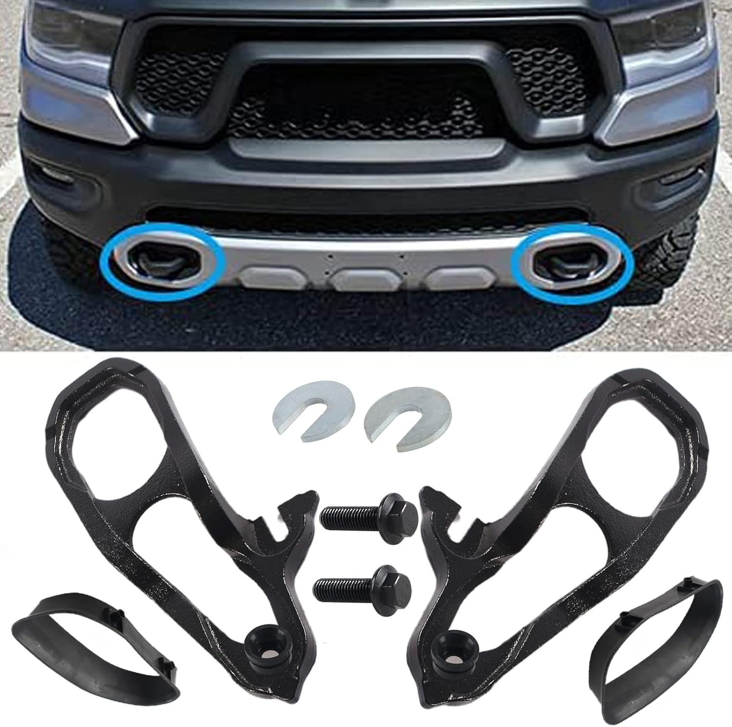 GSTP Front Car Tow Hooks Left & Right Compatible with Dodge Ram 1500 with 3.6 5.7 Engine2019-2021 (Black)