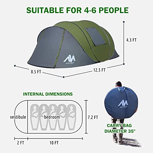 6 Person Easy Pop Up Tents for Camping - AYAMAYA Double Layer Waterproof Instant Tent with Vestibule & Porch, Large Size Family Tent Automatic Setup for 4-6 People Camping Hiking (Poles Included)