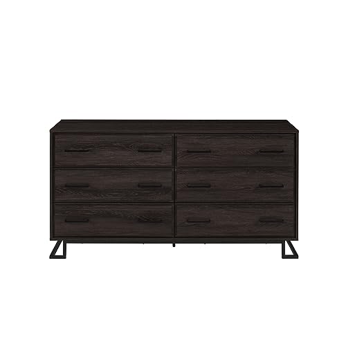 Walker Edison Togo Contemporary Metal and Wood 6-Drawer Dresser, 56 Inch, Coastal Oak