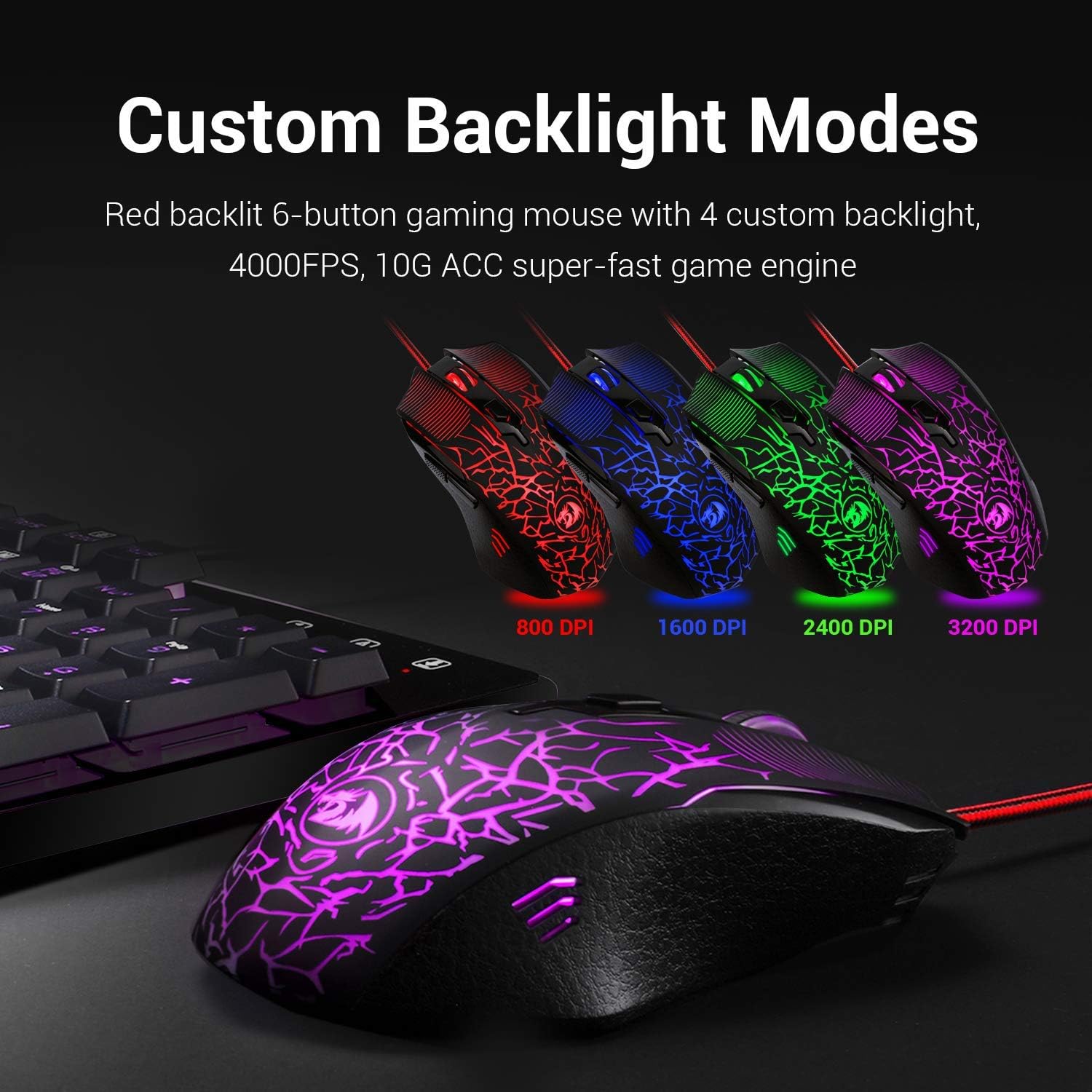 Redragon S107 Gaming Keyboard and Mouse Combo Large Mouse Pad Mechanical Feel RGB Backlit 3200 DPI Mouse for Windows PC (Keyboard Mouse Mousepad Set) Pack of 2