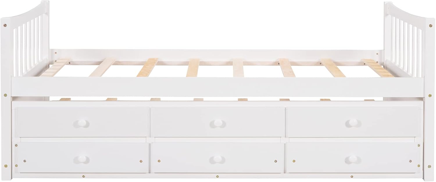 Harper & Bright Designs Daybed with Trundle and Storage Drawers,Wood Twin Captains Bed, Trundle Daybed with Storage for Kids Teens or Adults (Twin,White)
