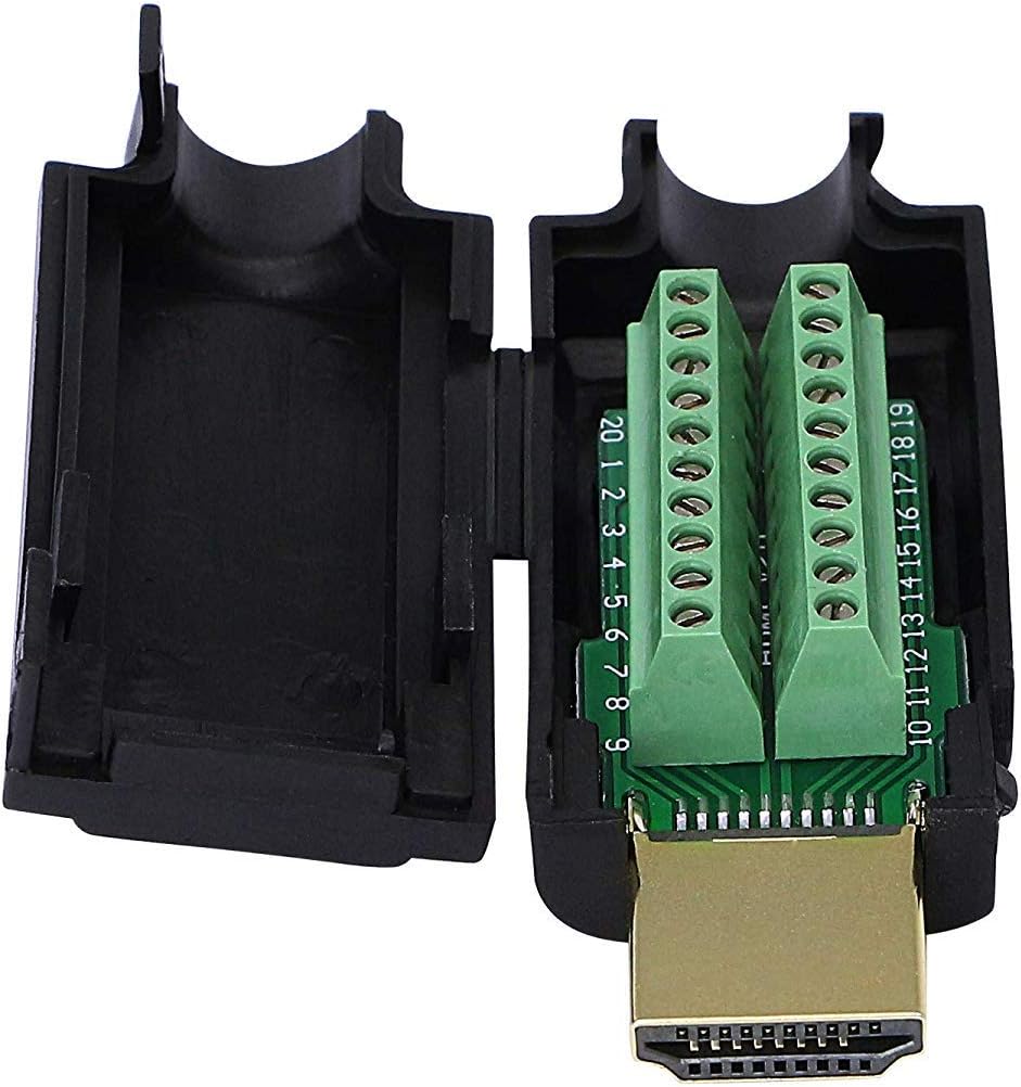 SinLoon 2 Pack HDMI Solderless Adapter Gold Plated HDMI Extension Cable Connector Signals Terminal Breakout Board Free Welding Connector with Plastic Cover Screwdriver