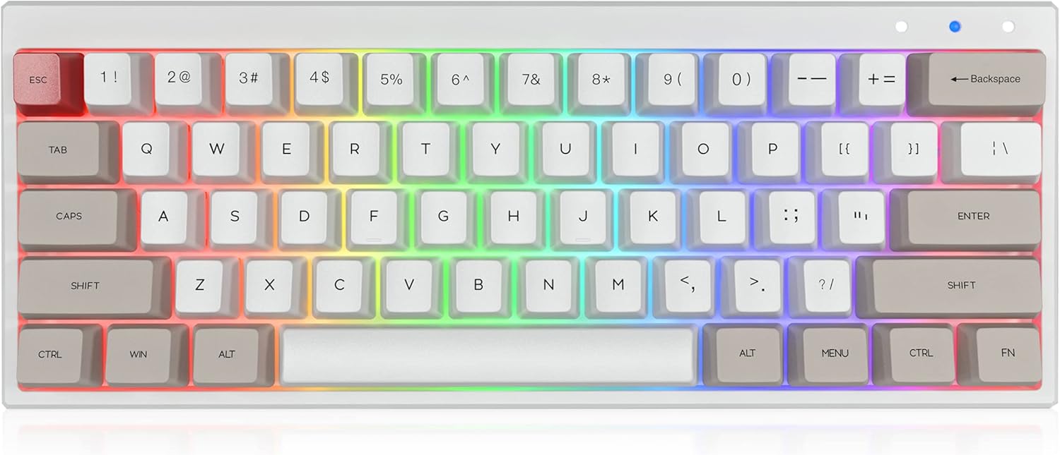 Ractous RTK61BP Bluetooth 5.0/3.0 60% Mechanical Gaming Keyboard Hot Swappable RGB Backlit Dye-Sublimation Keycap 61Key Wireless/Wired Keyboard Full Key Programmable-Black(Gateron Optical Red)