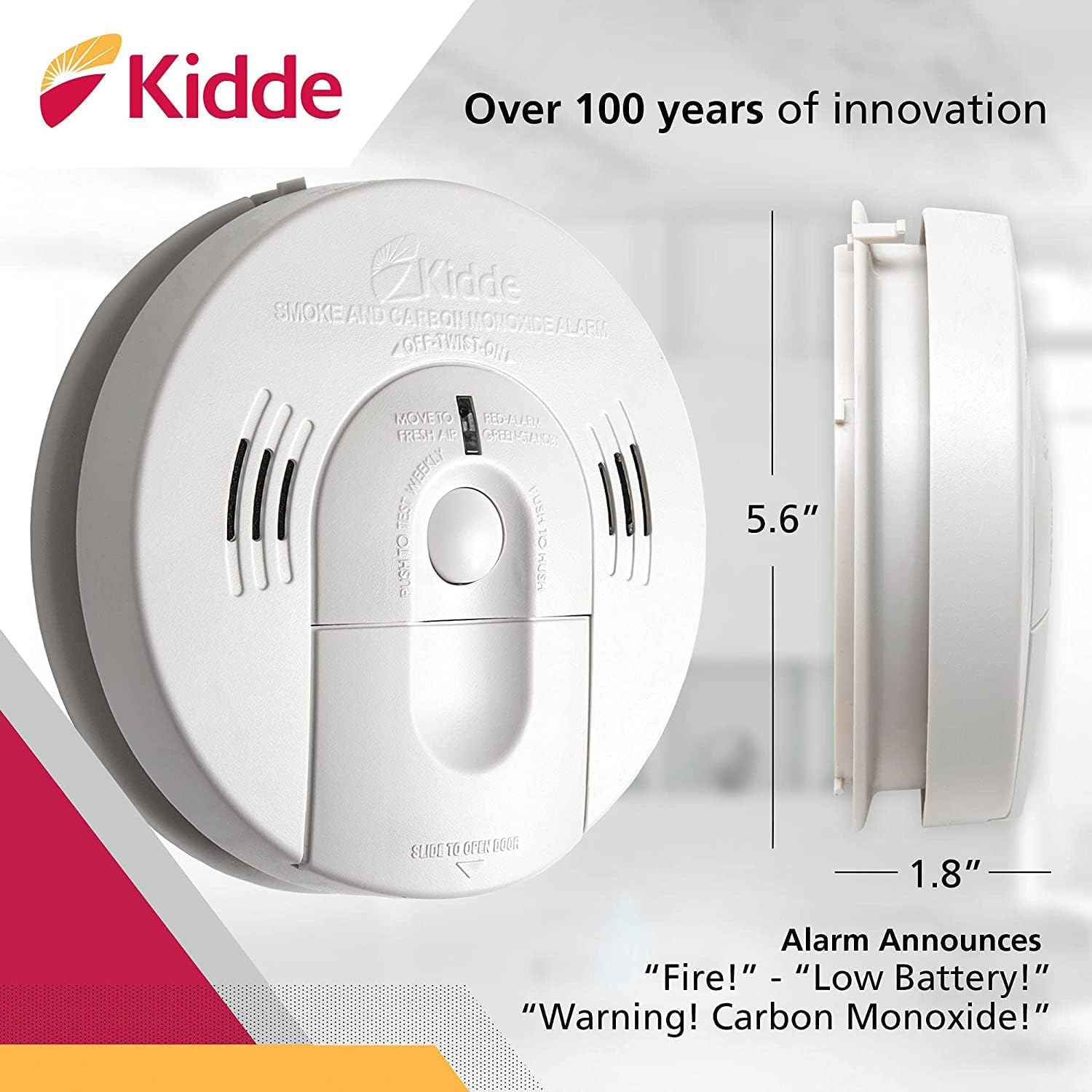 Kidde Smoke & Carbon Monoxide Detector, Battery Powered, Interconnect Combination Smoke & CO Alarm, Voice Alert Pack of 2