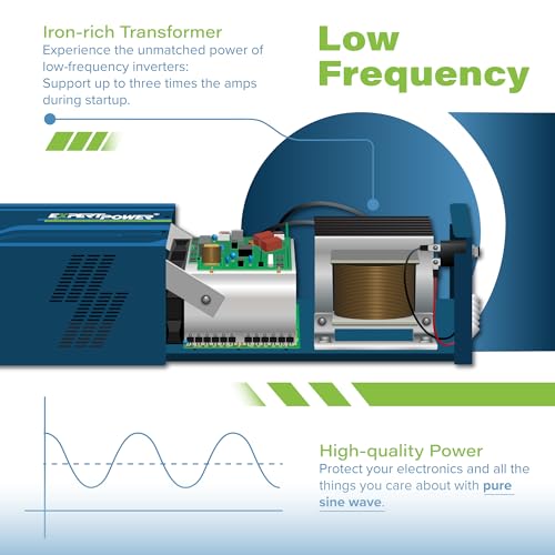 ExpertPower 3000W Pure Sine Wave Inverter Charger | Peak 9000W | DC 12V - AC 110V | LifePO4/ Lithium Battery Compatible | Auto Transfer Switch | LCD Display