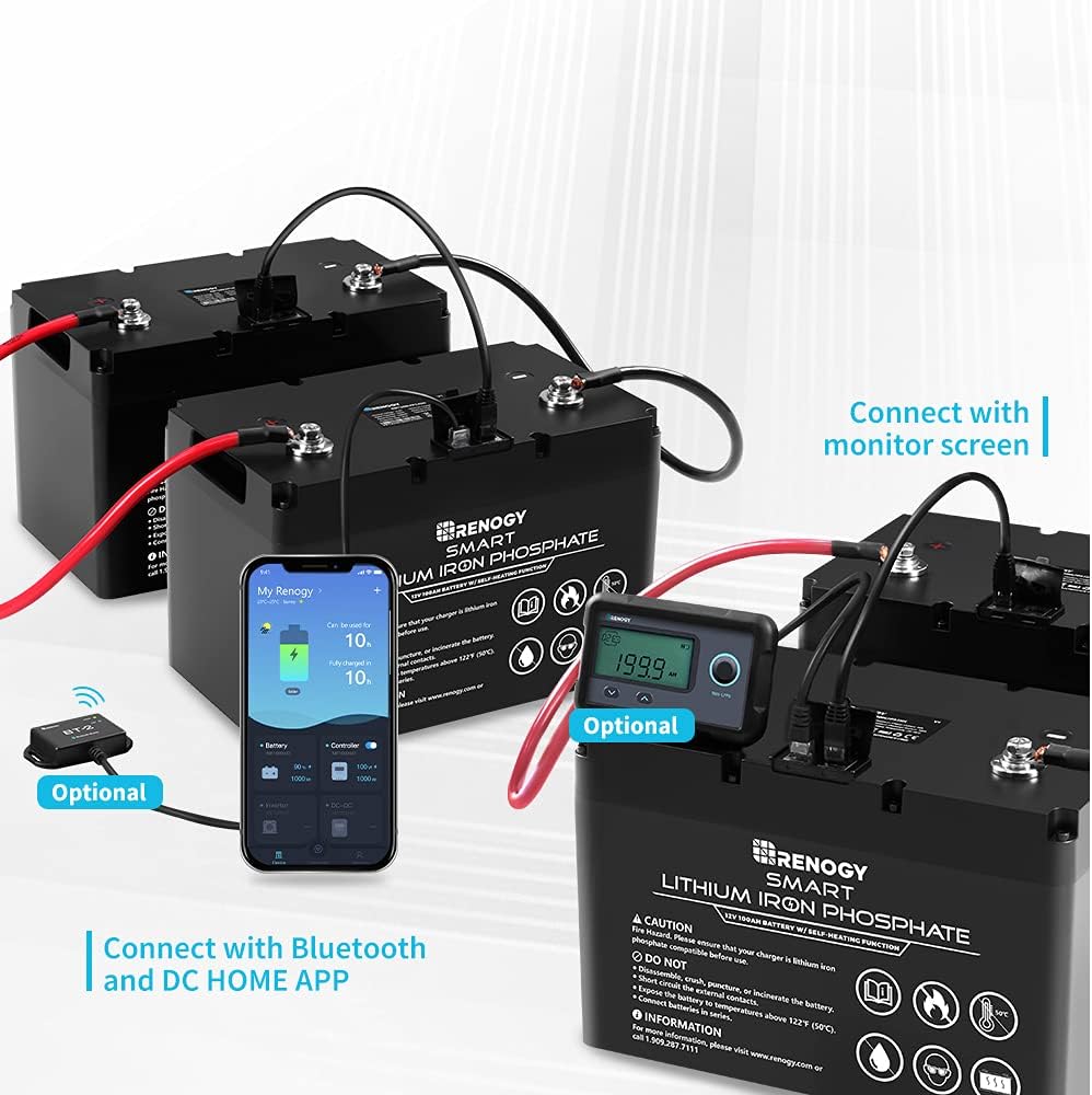 Renogy Smart Lithium-Iron Phosphate Battery 12V 100Ah w/Self-Heating Function for RV, Solar, Marine, and Off-grid Applications