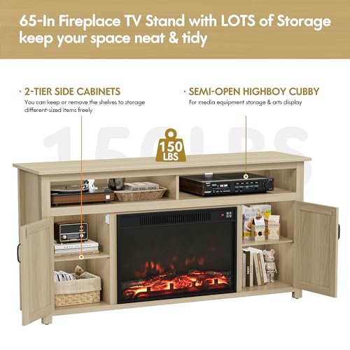 YESHOMY Farmhouse TV Stand for Televisions up to 65 Inches, Sliding Barn Doors and Storage Cabinets, Console Table and Media Furniture for Living Room, 58 Inch, Milk White
