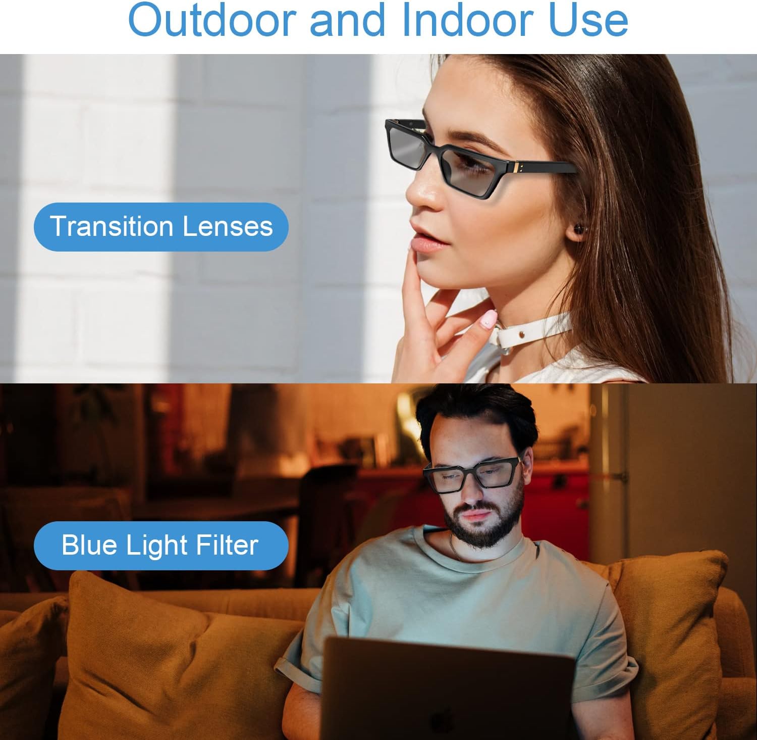 [2022 Version] Bone Conduction Glasses Headphones, Smart Glasses with Immersive Sound, Voice Assistant, Anti Blue Light and Photochromice Lenses, True Wireless Bluetooth Glasses for Men/Woman