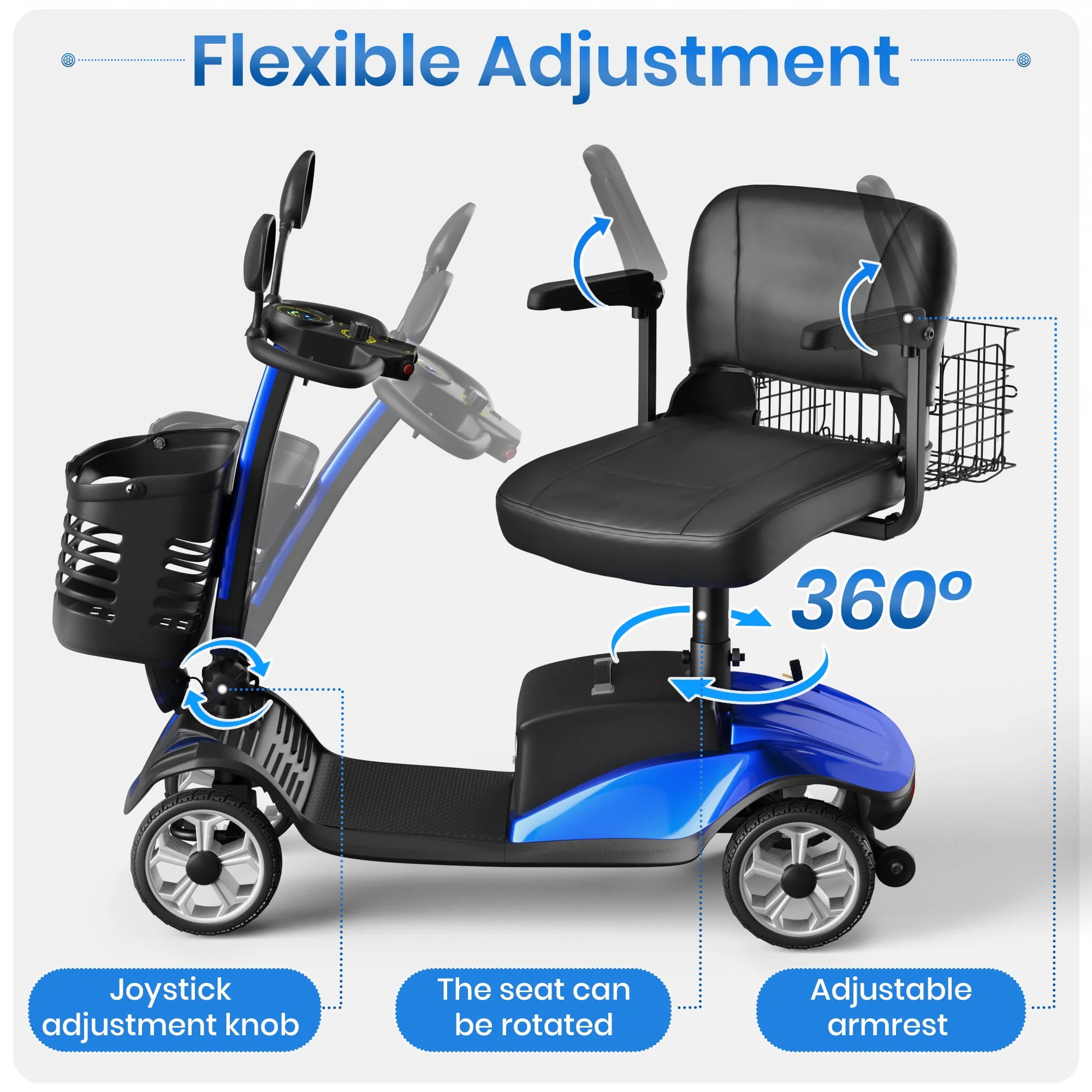 SACVON Upgrade 4 Wheel Mobility Scooter for Seniors, Foldable Powered Mobile Wheelchair for Adult 330lbs, Red