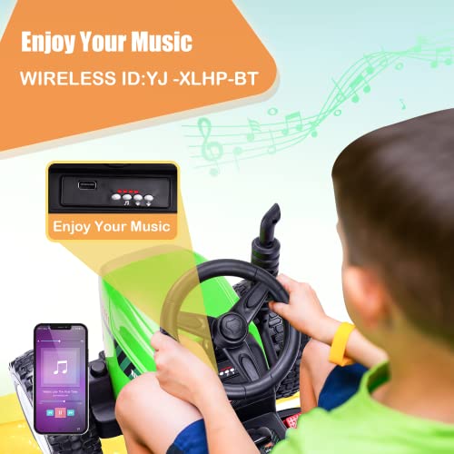 Kids Ride on Tractor with Remote Control, 12V Battery Powered Electric Tractor for Kids Bluetooth Music/USB, 3-Gear-Shift, Safety Belt, 25W Dual Motors, 7-LED Lights