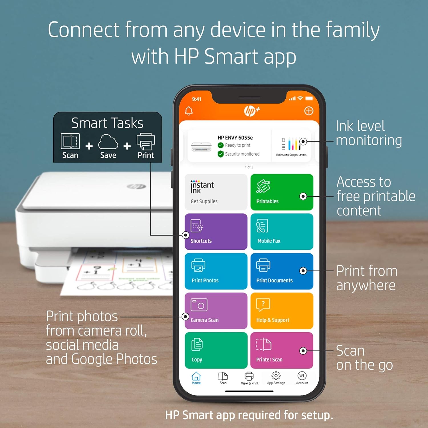 HP ENVY 6055e All-in-One Wireless Color Printer, with bonus 6 months free Instant Ink with HP+ (223N1A)