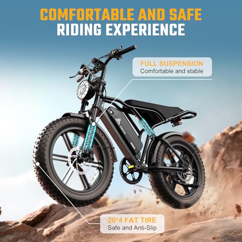 TST Electric Bike for Adults, 1500W Peak Brushless Motor 28 MPH 60 Miles/110 Miles Fat Tire E Bike with 48V 15Ah/ 25Ah Removable Battery 20" Electric Dirt Bike Hydraulic Suspension and 7-Speed