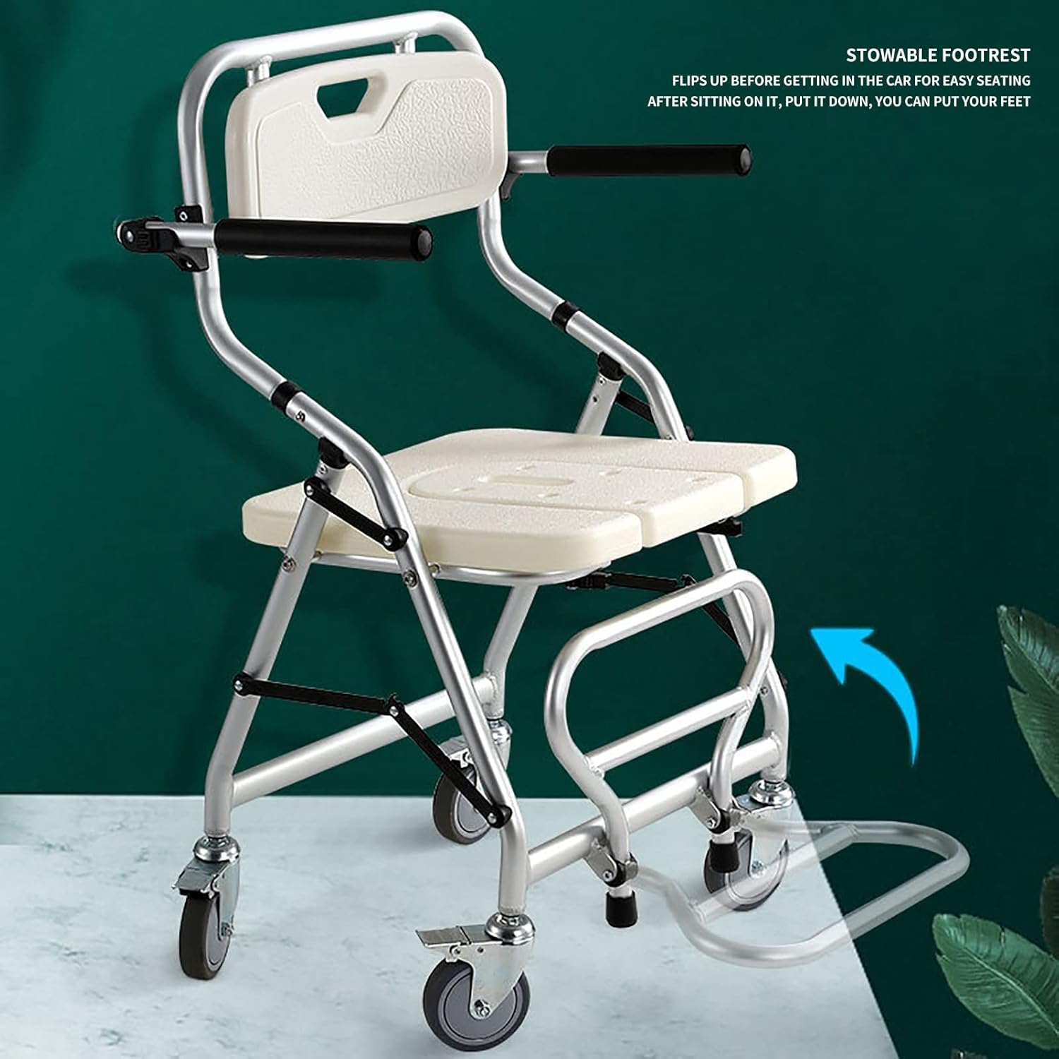 KOHARA Toilet Chair Mobile Shower Chair Elderly Household Bath Chair Toilet Stool 4-Wheel Brake Height Adjustable Wheelchair Bedside Commode Toilet Chair with Back Toilet Chair