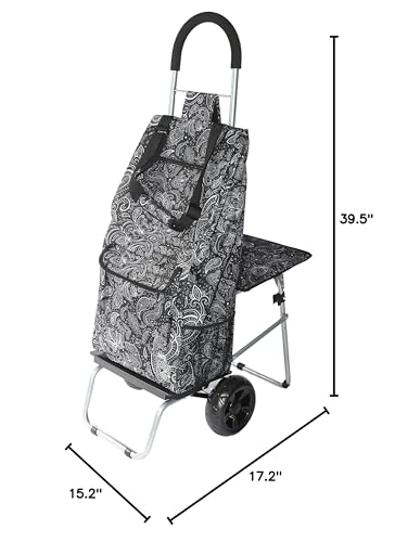 dbest products Trolley Dolly with Seat, Black Shopping Grocery Foldable Cart Tailgate