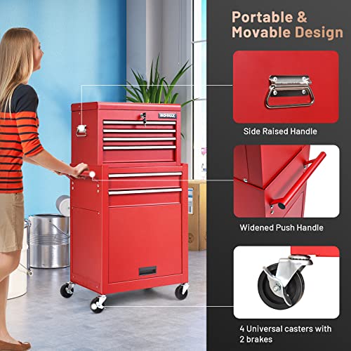 ERGOMASTER Rolling Tool Chest - Heavy Duty Material & Lockable Top-Box & Storage Cabinet for Garage and Workshop - 5-Drawer Tool Box & Multi