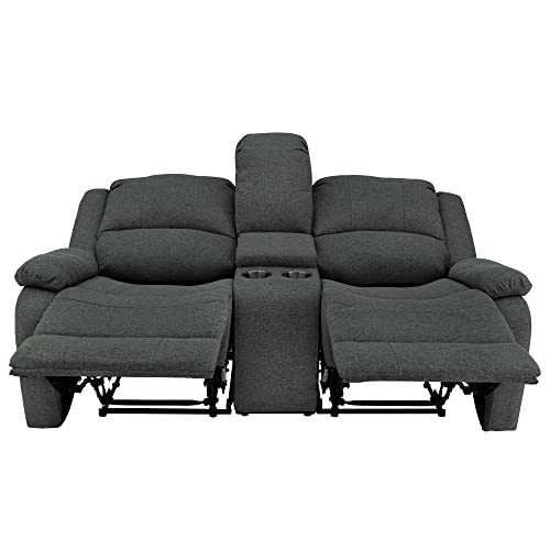RecPro Charles 94" Double Recliner RV Sofa with Convertible Console | Zero Wall Reclining Sofa for Camper | Wall Hugger Couch | Fifth Wheel Theater Seating | Replacement RV Furniture | Fossil Cloth