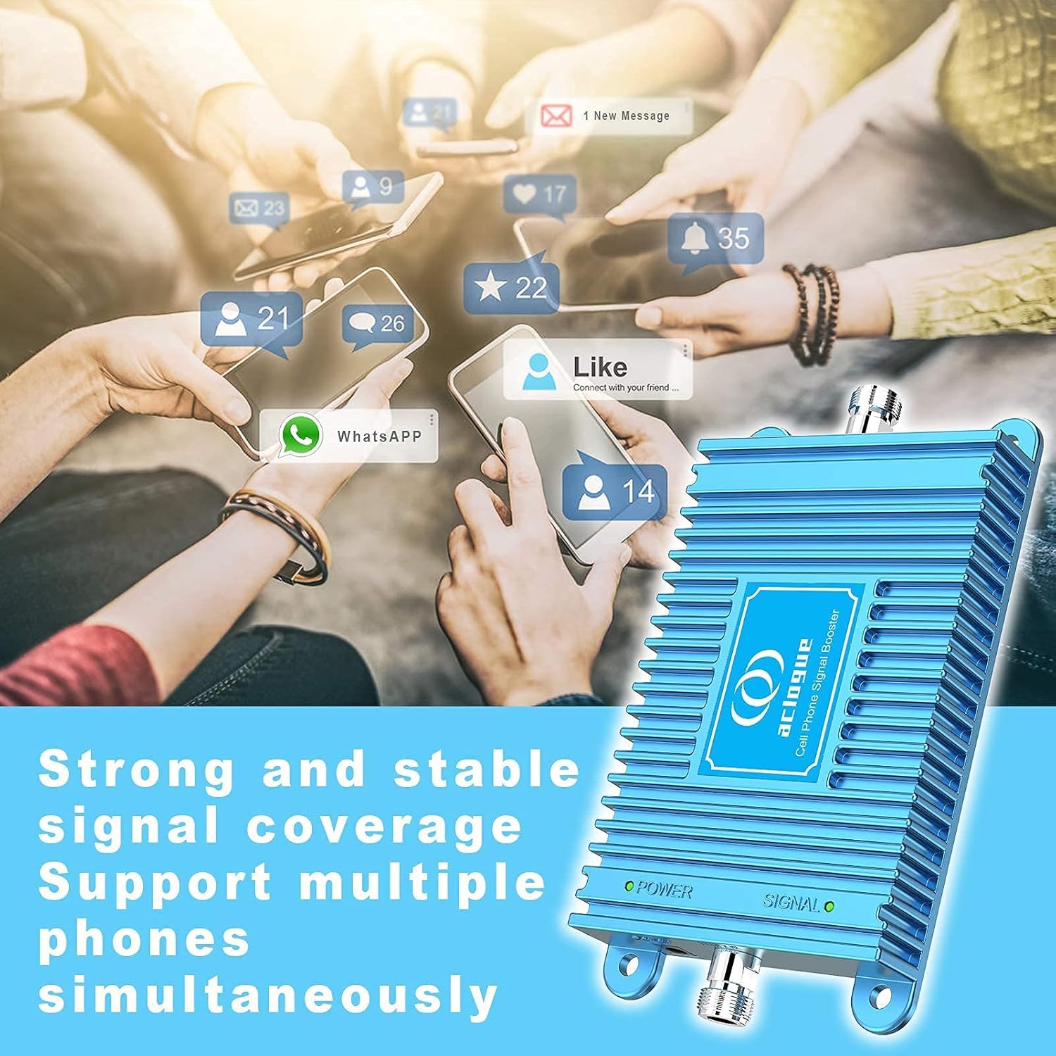 ATT Phone Signal Booster 5G 4G LTE Home Cell Phone Signal Booster 700MHz Band 12/17 FDD Cell Signal Repeater Amplifier Antenna Kits, Boosts 5G 4G LTE, Covers up to 4,500 Sq.Ft, FCC Approved (Blue)