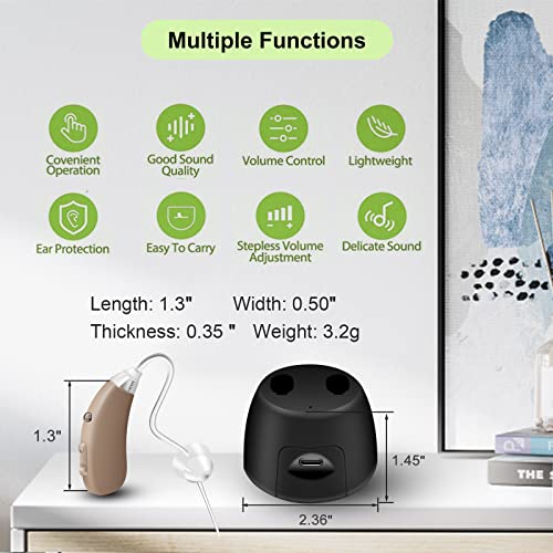 Banglijian Hearing Aids - Noise Reduction, Clear Sound, Volume Control, Easy Operation, Magnetic Charging, Long Battery, small BTE Hearing Amplifiers for Seniors- Designed for Mild to Severe Loss(Beige)