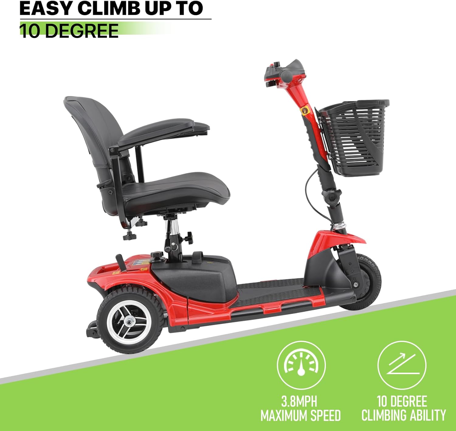Magshion 3-Wheel Folding Mobility Scooter for Adults Foldable Heavy-Duty All-Terrain Electric Powered Mobility Scooter for Seniors