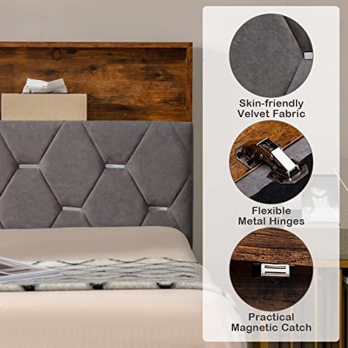 Giantex Queen Size Bed Frame with Storage Headboard, Modern Upholstered Platform Bed w/ 4 Storage Shelves & Hidden Space, Mattress Foundation, 12 Strong Slats Support, No Box Spring Needed