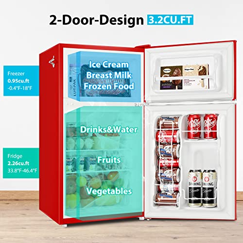 BANGSON Mini Fridge with Freezer, 3.2 Cu.Ft Small Refrigerator, 5 Settings Temperature Adjustable, Low Noise Refrigerator, 2 Door Mini Fridge for Apartment, Home, Office and Dorm, Silver