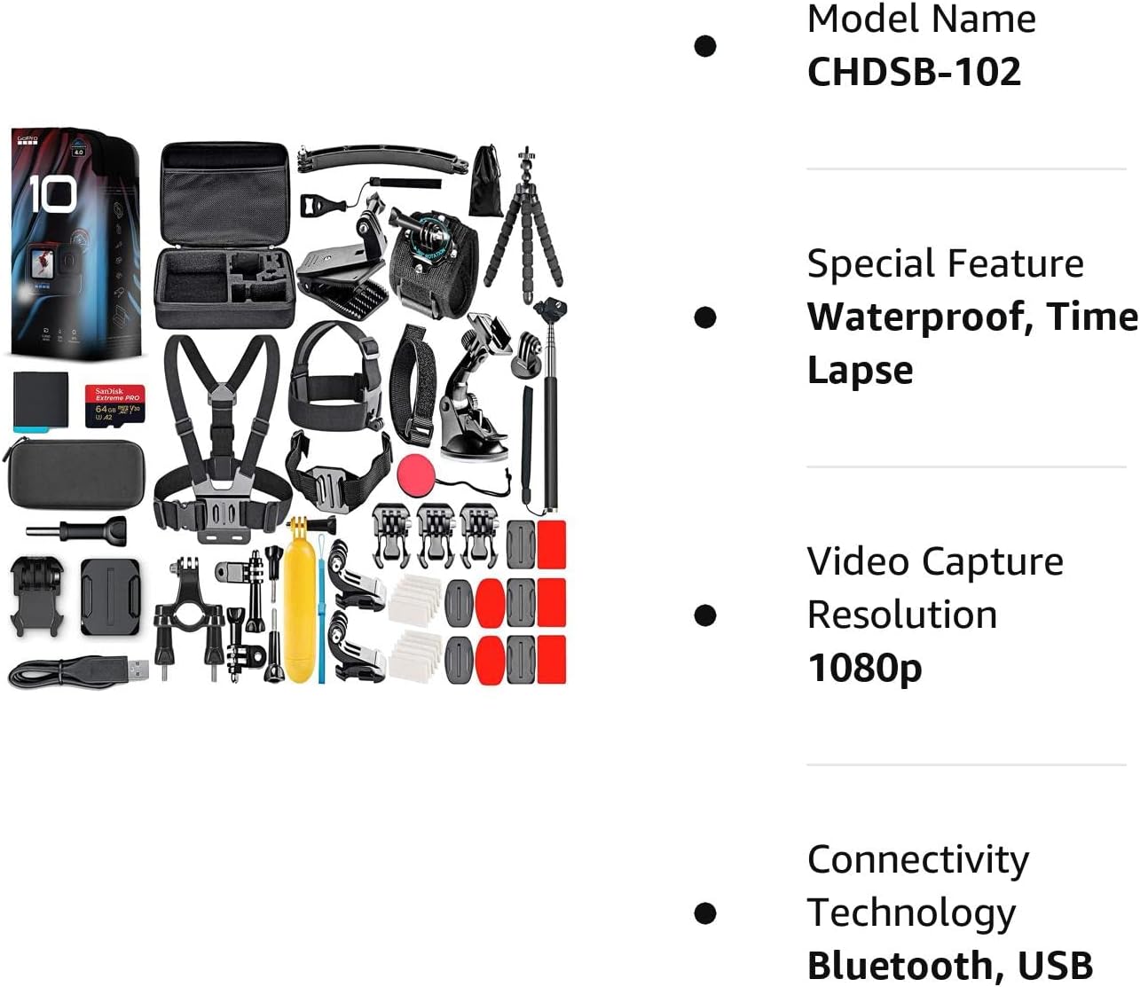 GoPro HERO10 (Hero 10) Black - Waterproof Action Camera with Front LCD and Touch Rear Screens, GP2 Engine, 5K HD Video, 23MP Photos, Live Streaming, 64GB Card and 50 Piece Accessory Kit - Bundle