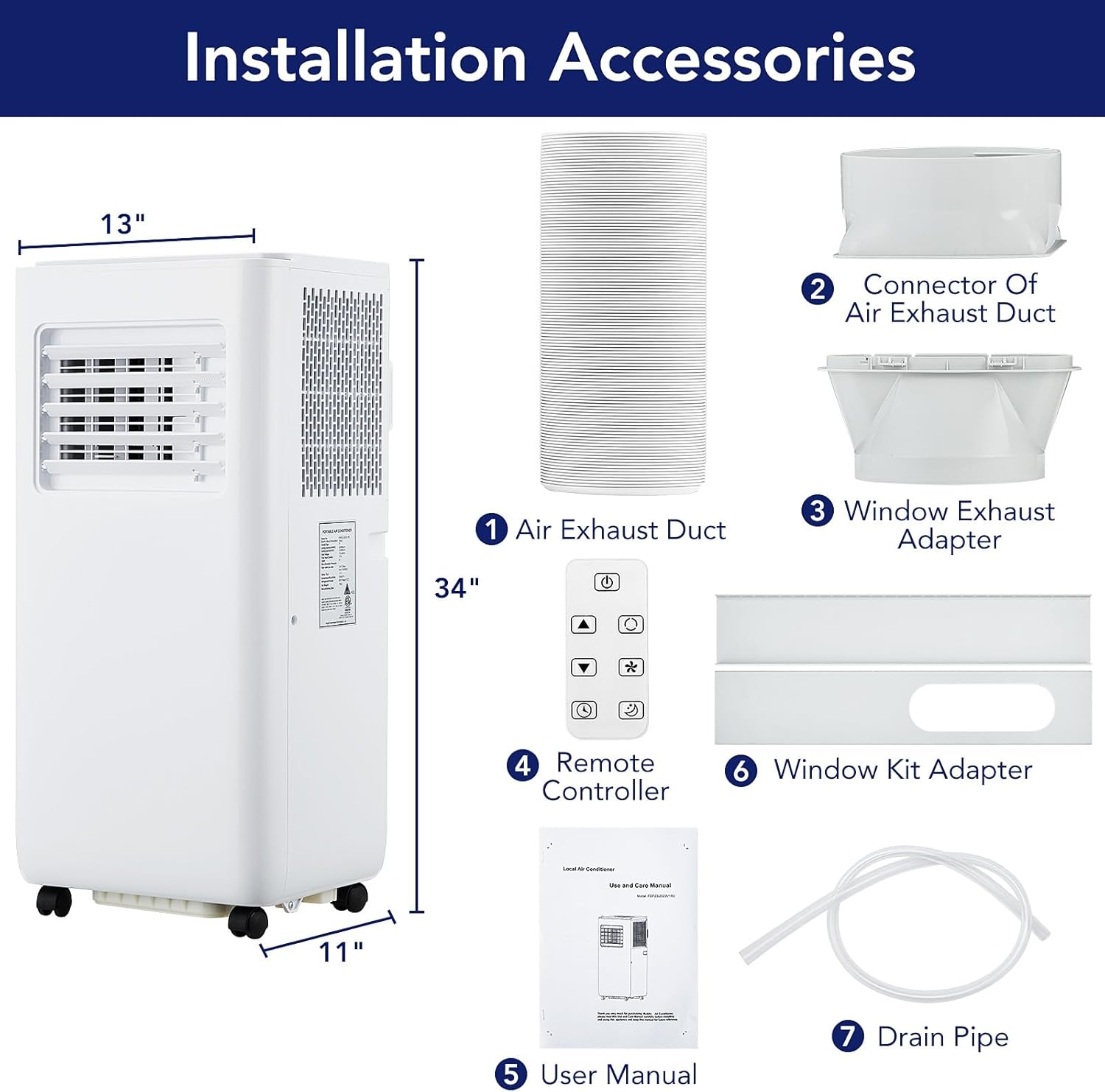 Portable Air Conditioner 10,000 BTU, Powerful Cooling up to 450 Sq.Ft, 3-in-1 AC Unit with Dehumidifier & Fan Mode - Efficient Energy Saving, Ultra-Quiet, Remote Control For Home, Office, School