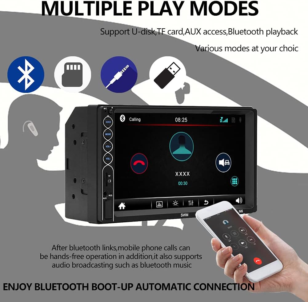 7" Car Stereo Double Din Radio Audio Receivers Digital Media Capacitive Touchscreen MP5 Player with Backup Camera, Support Phone Mirror Link, Steering Wheel Control,Bluetooth Handsfree/USB/SD/AUX