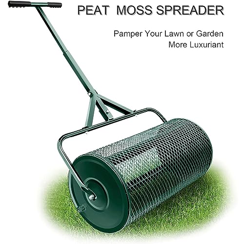Lawn & Garden Spreader with Upgraded Side Clasps - 24" x 17" Inch Peat Moss Spreader and Compost Spreader - Heavy Duty Metal Mesh Basket Push Spreader,Green