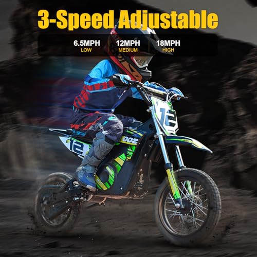KOOZ HP112E 36V 1000W Electric Dirt Bike for Kids, 3 Speed Modes Teen Electric Motorcycle Up to 18 MPH & 15 Miles Long-Range, Dual Suspension & Disc Brake, 16" Sturdy Tire for Kids Teenagers, Orange