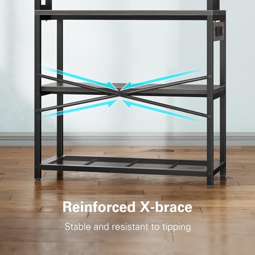 Denkee 39.4 Inch Wide Large Bakers Rack with 3 Power Outlets, 5-Tier Microwave Stand with Storage, Freestanding Kitchen Stand, Coffee Bar Stand（Black）