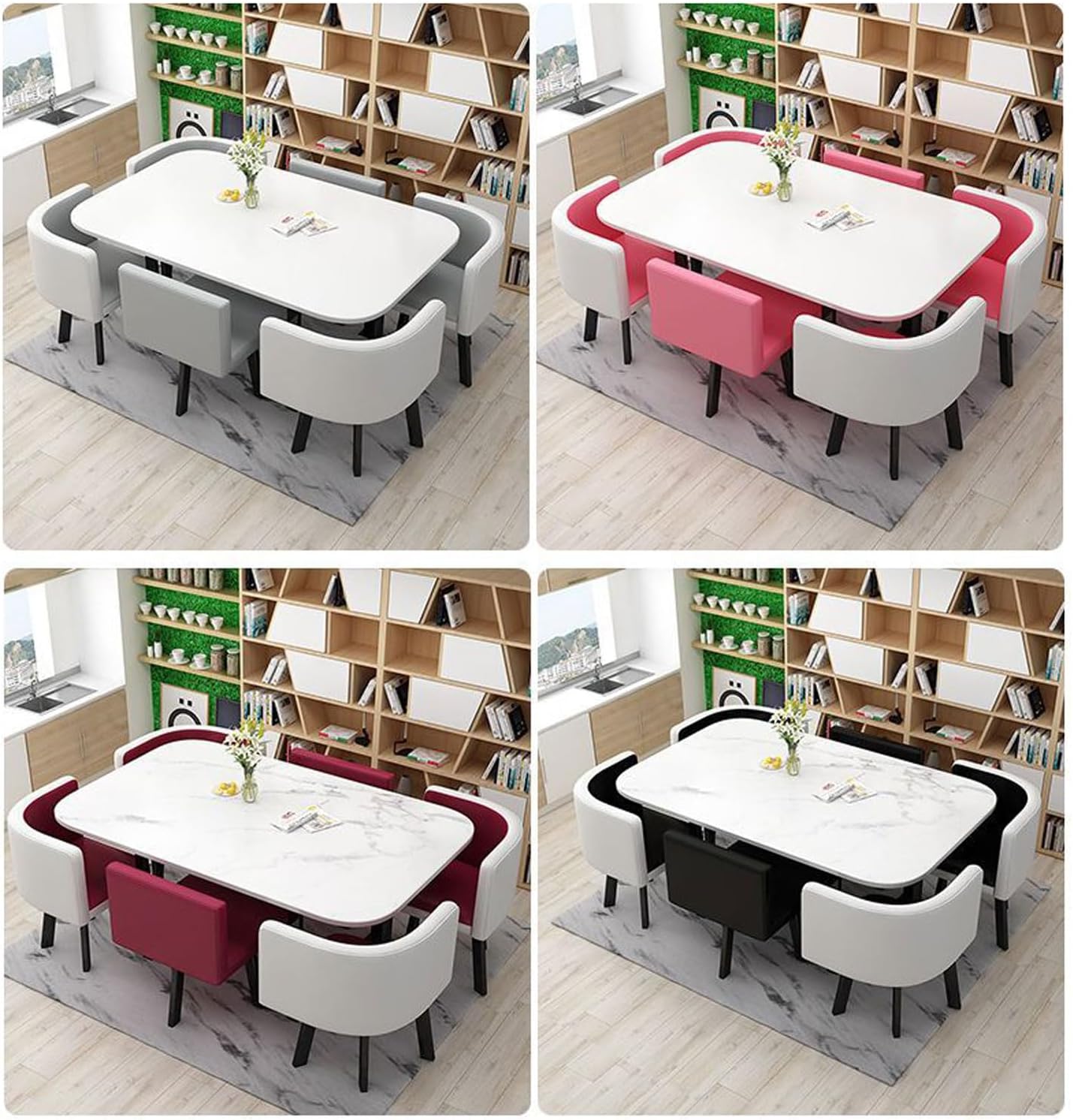 Oval Conference Dining Table and 6 Chairs Pu Seat Surface, Wooden Table Top and Metal Frame Business Office Reception Table Set