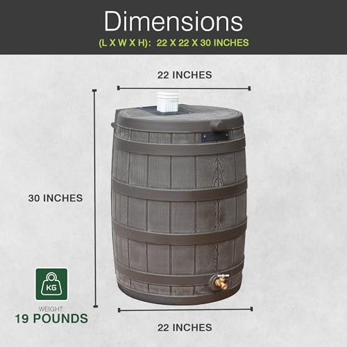 Good Ideas Rain Wizard Water Storage Collection Barrel with Brass Spigot, Safety Screen, and 50 Gallon Capacity, Green (3 Pack)