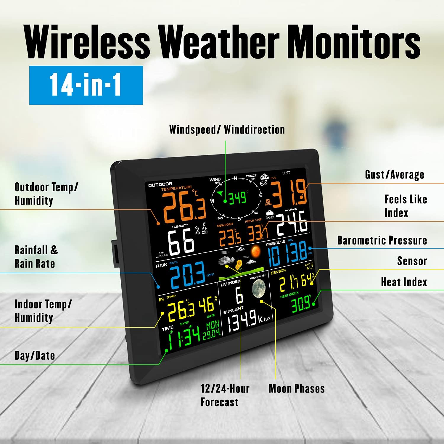 Sainlogic Professional WiFi Weather Station, Internet Wireless Weather Station W/ Outdoor Sensor, Rain Gauge, Weather Forecast, Wind Gauge, Wunderground (Black)